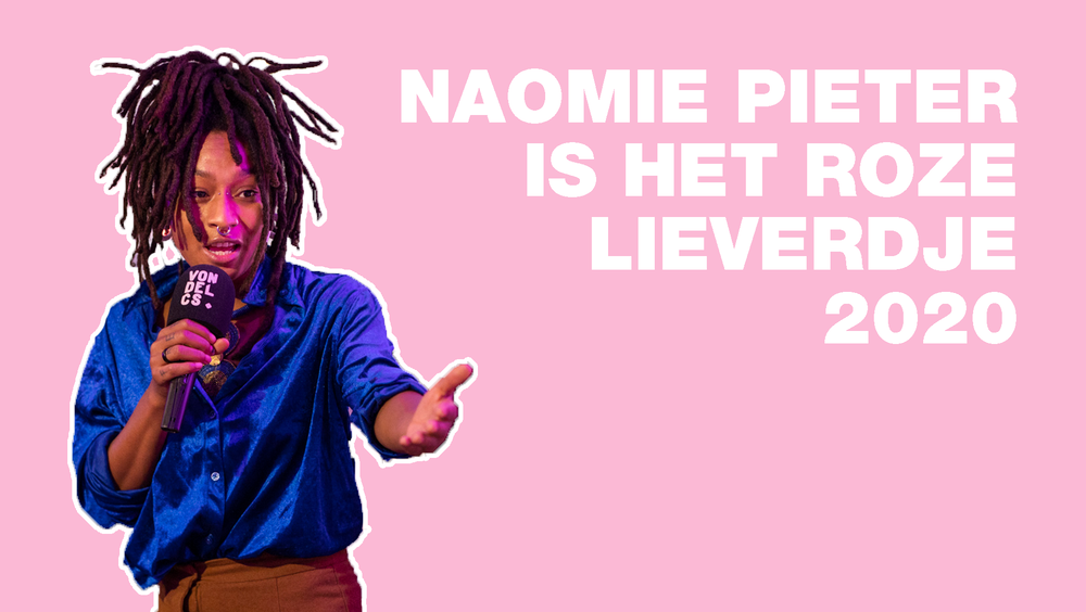 Foto van Naomie Pieter met de tekst: Naomie Pieter is het Roze Lieverdje 2020