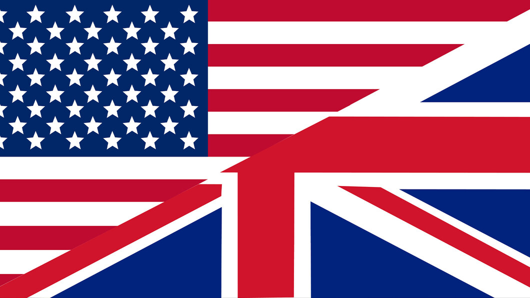 Amerikaanse en Engelse vlag schuin samengevoegd