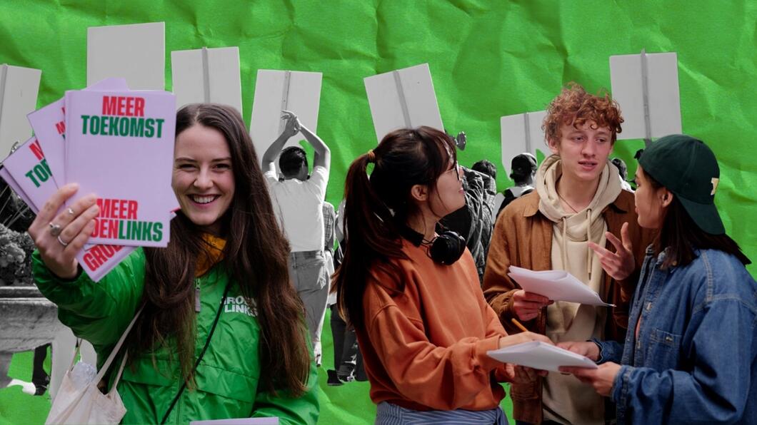 jongeren in gesprek voor een groene achtergrond