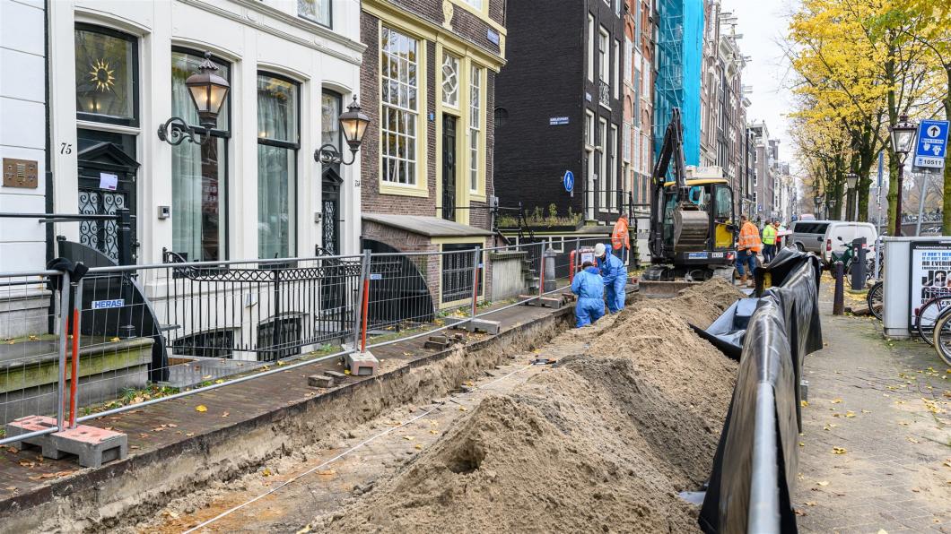 Werkzaamheden aan waterhuishouding op straat