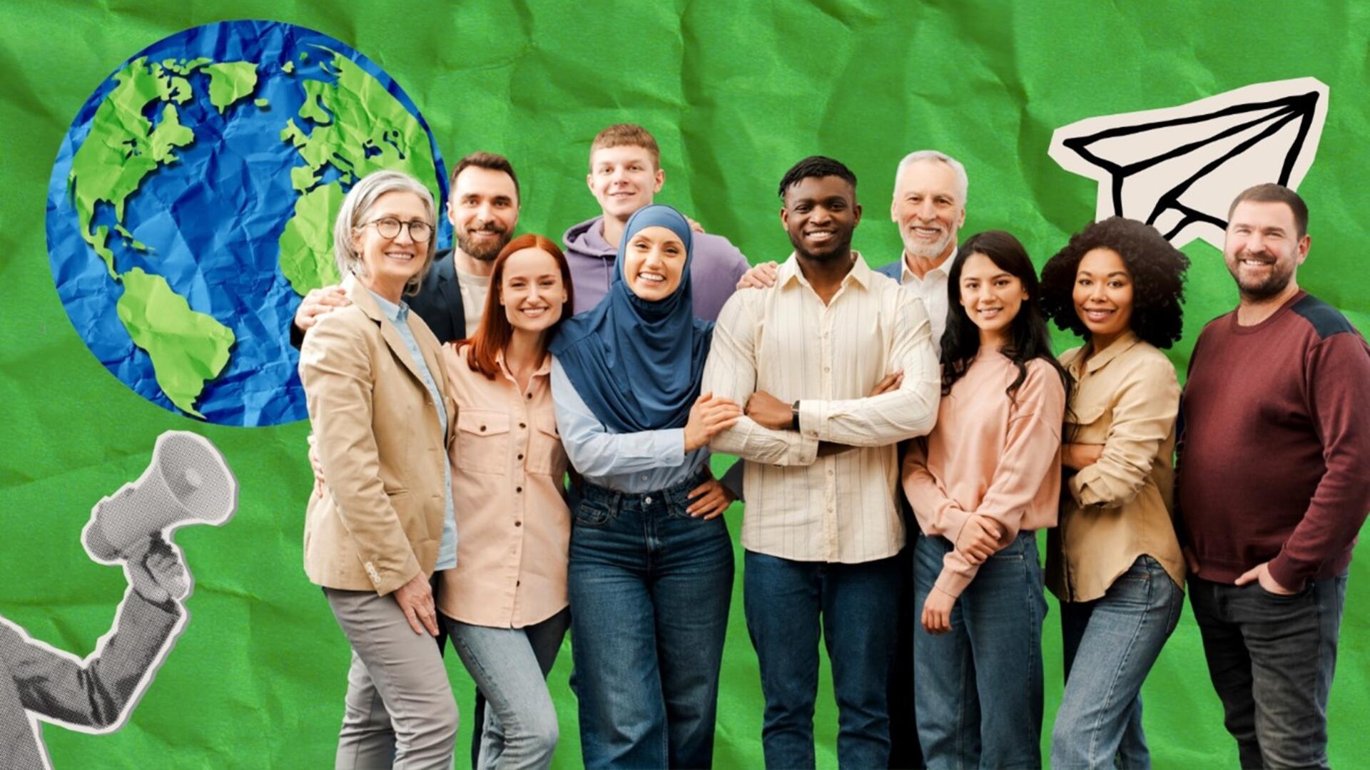 groep mensen voor een groene achtergrond